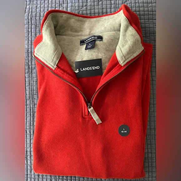 Men’s Land’s End 1/4 Zip Pullover in Red Carmine. Size Large (42-44) - Picture 2 of 11